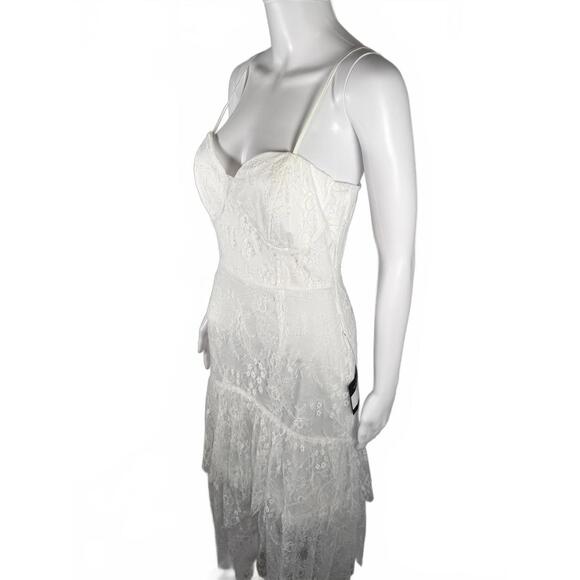 Lulus Elaborate Love White Lace Bustier Tiered High-Low Maxi Dress Size M - Picture 2 of 8